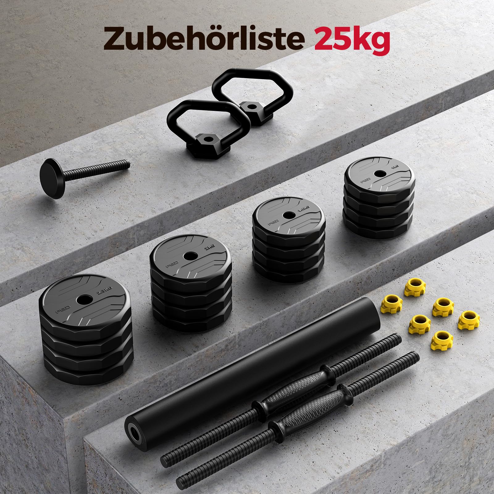 FEIERDUN 20/25/30/40KG Hanteln Verstellbar 2er Set, 12-Seitiger Rollschutz, 5-in-1 Dumbbell Set, Langhantel, Kettlebell, Liegestützständer für Ganzkörpertraining, Krafttraining für Männer und Frauen