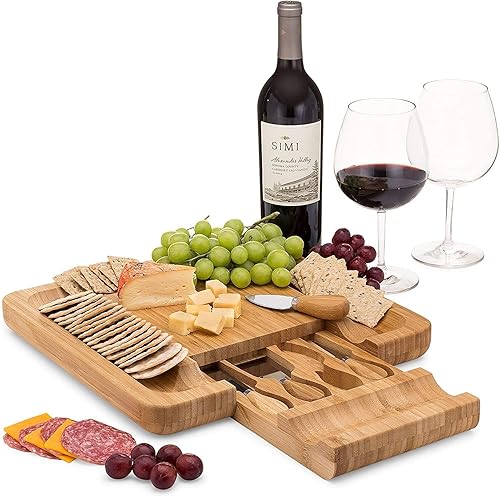 Charcuterie Board Gift Set, Bamboo Cheese Board With Cutlery, Includes