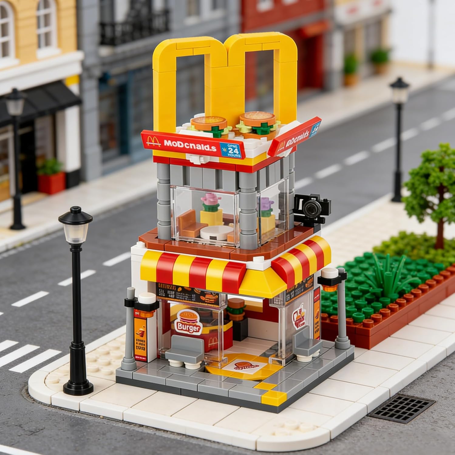 HIGH GODO City Street View Burger Shop Building Set, MOC Creative Model Set Creative Model Toys, Unique Home Decor, Ideas Birthday Holidays Toy Gift (244 Pieces)