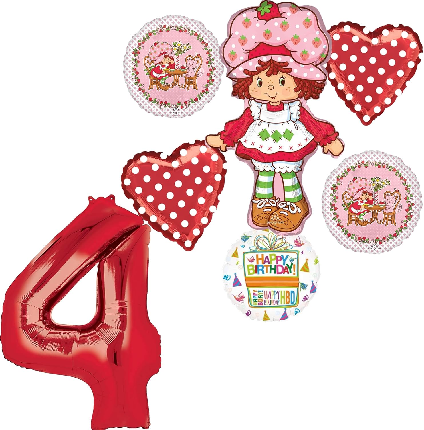 Anagram 4th Birthday Party Supplies Strawberry Girl Shortcake Jumbo Shape Balloon Bouquet Decorations