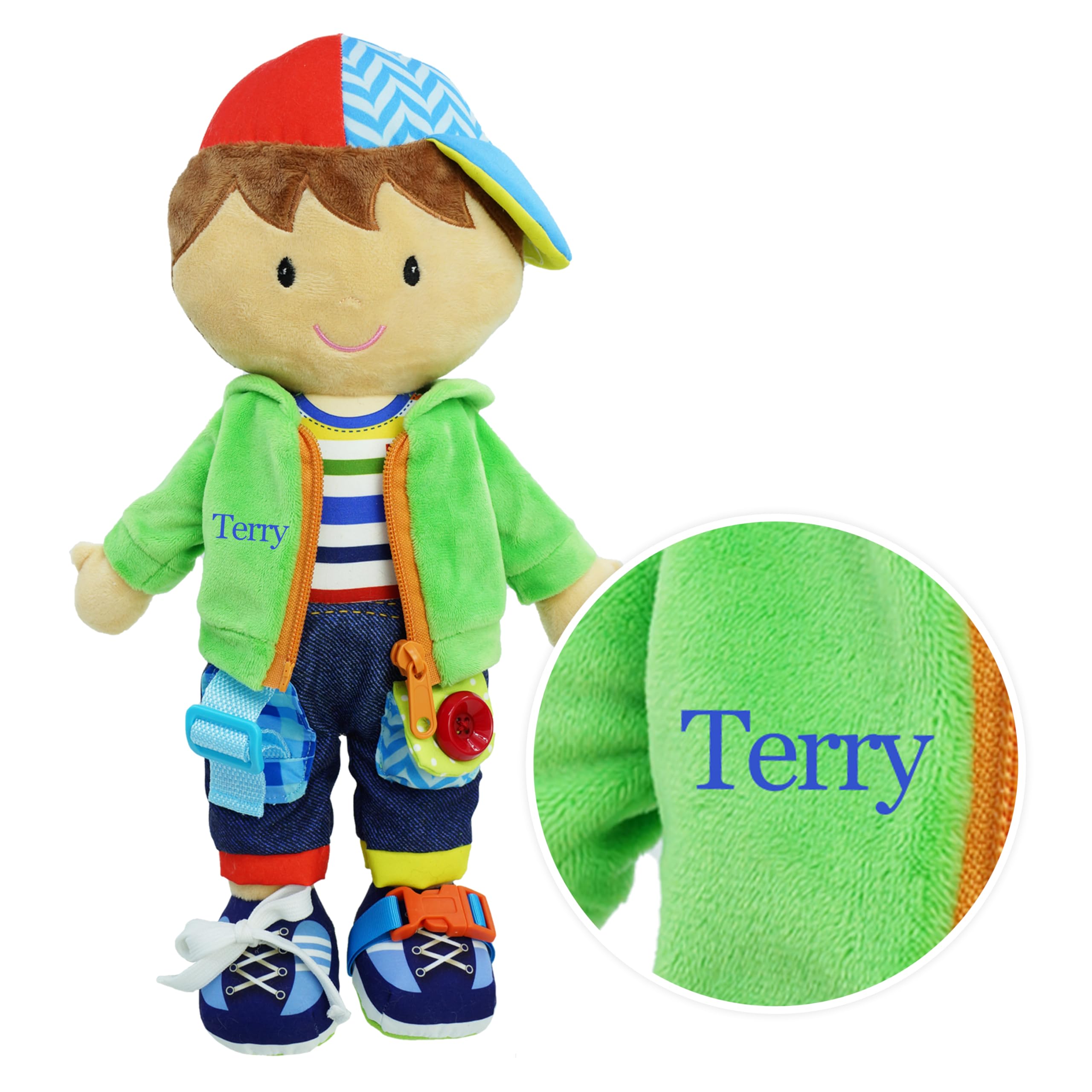 Lullaberry Personalized Terry Doll - Custom Name Plush Doll for Toddlers - Educational Stuffed Plush Doll For Kids and Toddlers 2 years and Up - Montessori Buckle Soft Toy โ image 1