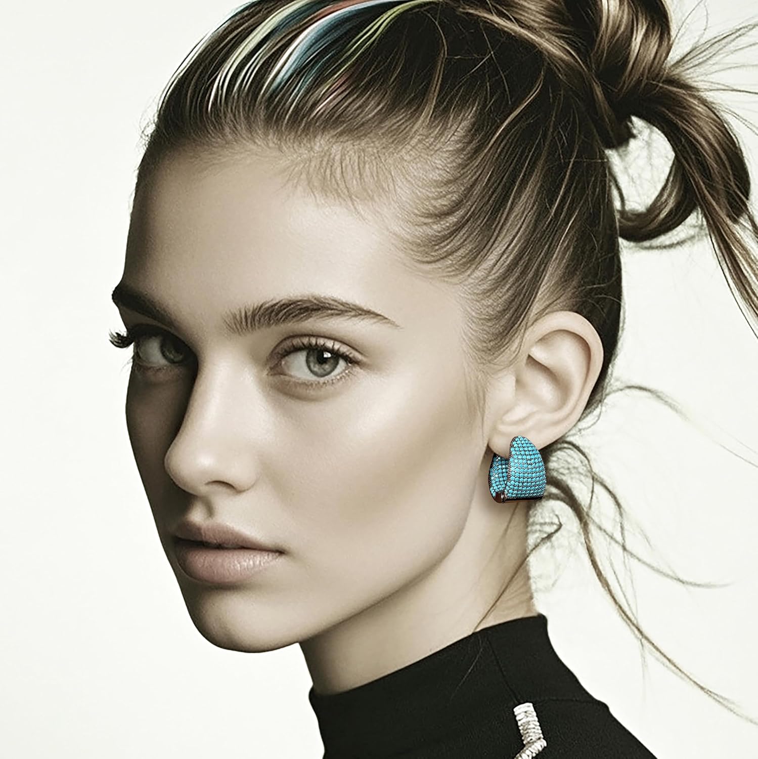 Chunky Hoop Earrings for Women Blue Statement Fashion Trendy Jewelry - Image 2