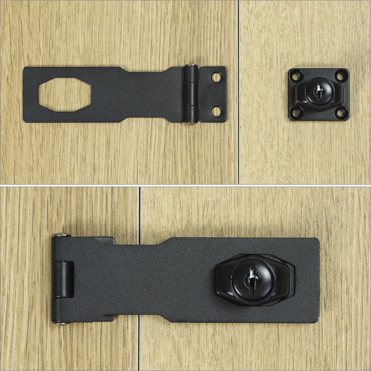 QWORK® - Lucchetto Hasp, Chiusure Hasp, Serratura a Chiave con viti, per porte, finestre, cassetti, armadi, 4" / 10cm, Nero, 1 pezzi