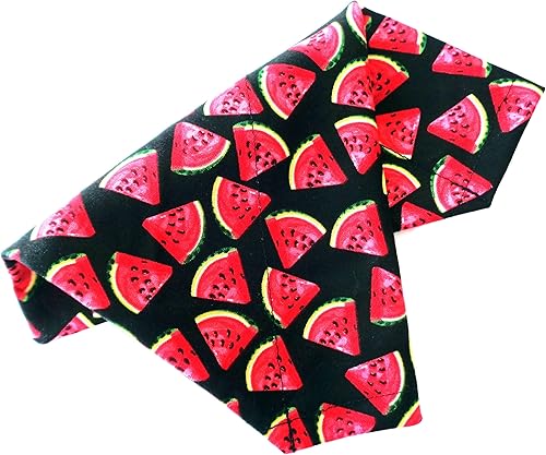 Vista 3 de Tropical Watermelon Prints Black Background Slip Over the Collar Summer Dog Bandana Petwear Neckwear No Tie (Small)