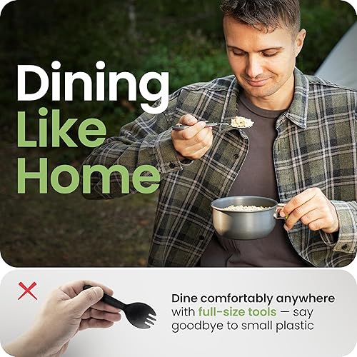 Vista 40 de Orblue Utensilios de comida 4 en 1, paquete de 2 – Cuchara portátil, tenedor, cuchillo y abridor de botellas – Cubiertos de acero inoxidable