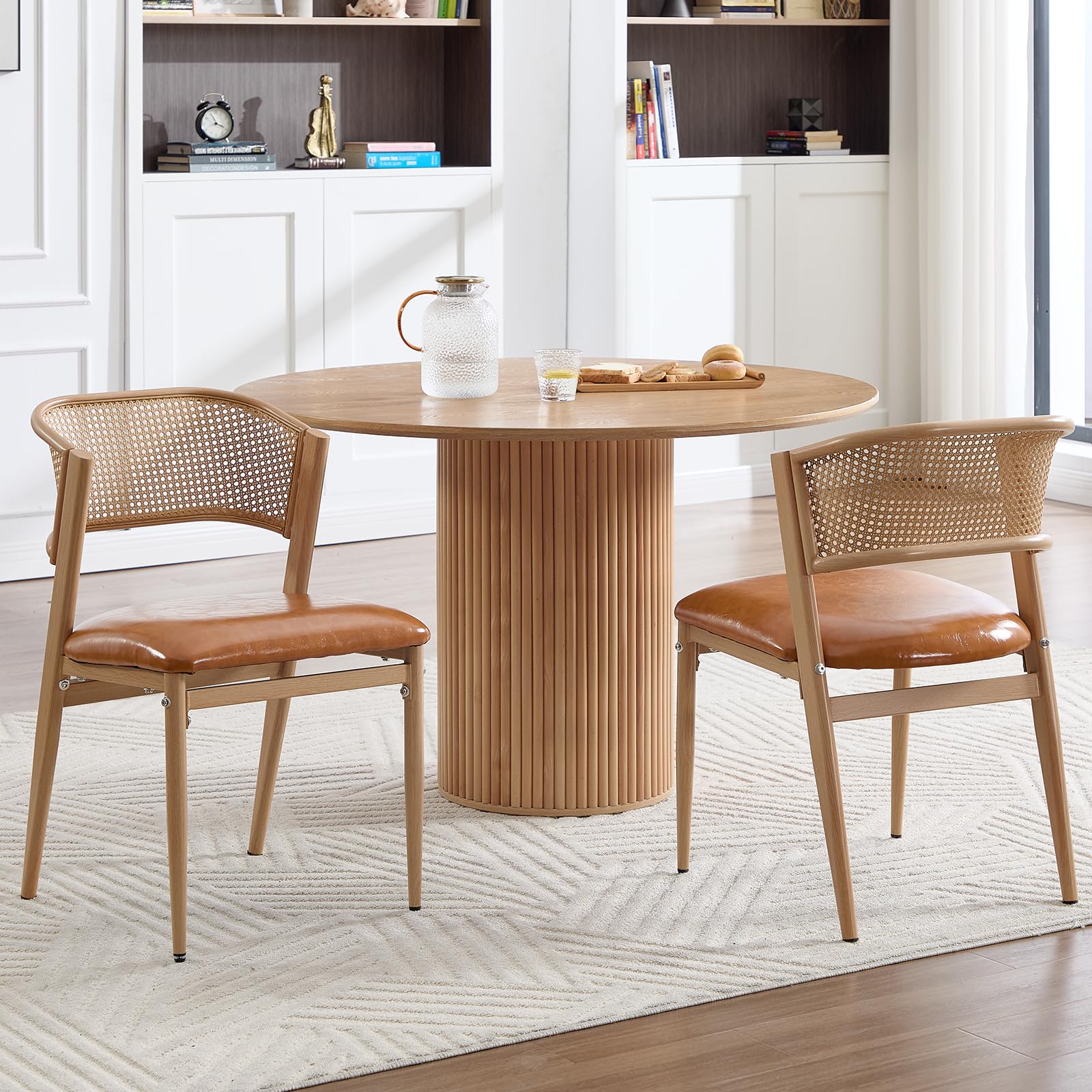 DAYALANE Dining Chairs 2PCS,Retro Kitchen Chairs,Rattan Backrest,Brown