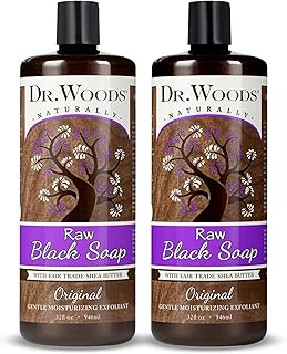 Raw African Liquid Black Soap - Body Wash for Men and Women, Contains Organic Shea Butter, Gentle Exfoliant, Natural Cleanser for Face, Hands, and Body - 32 Fl Oz, Pack of 2