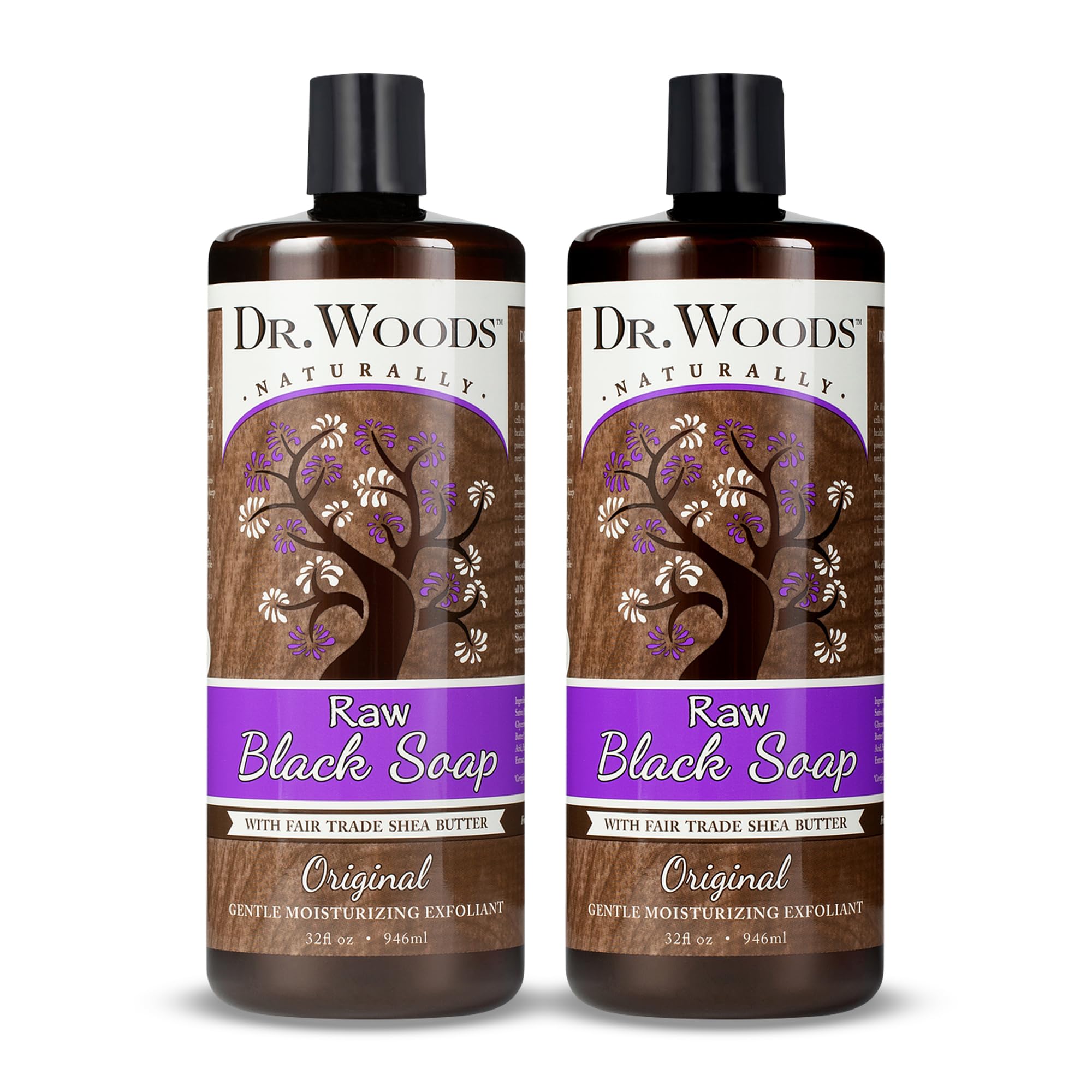 Dr. Woods Raw African Liquid Black Soap - Body Wash for Men and Women, Contains Organic Shea Butter, Gentle Exfoliant, Natural Cleanser for Face,