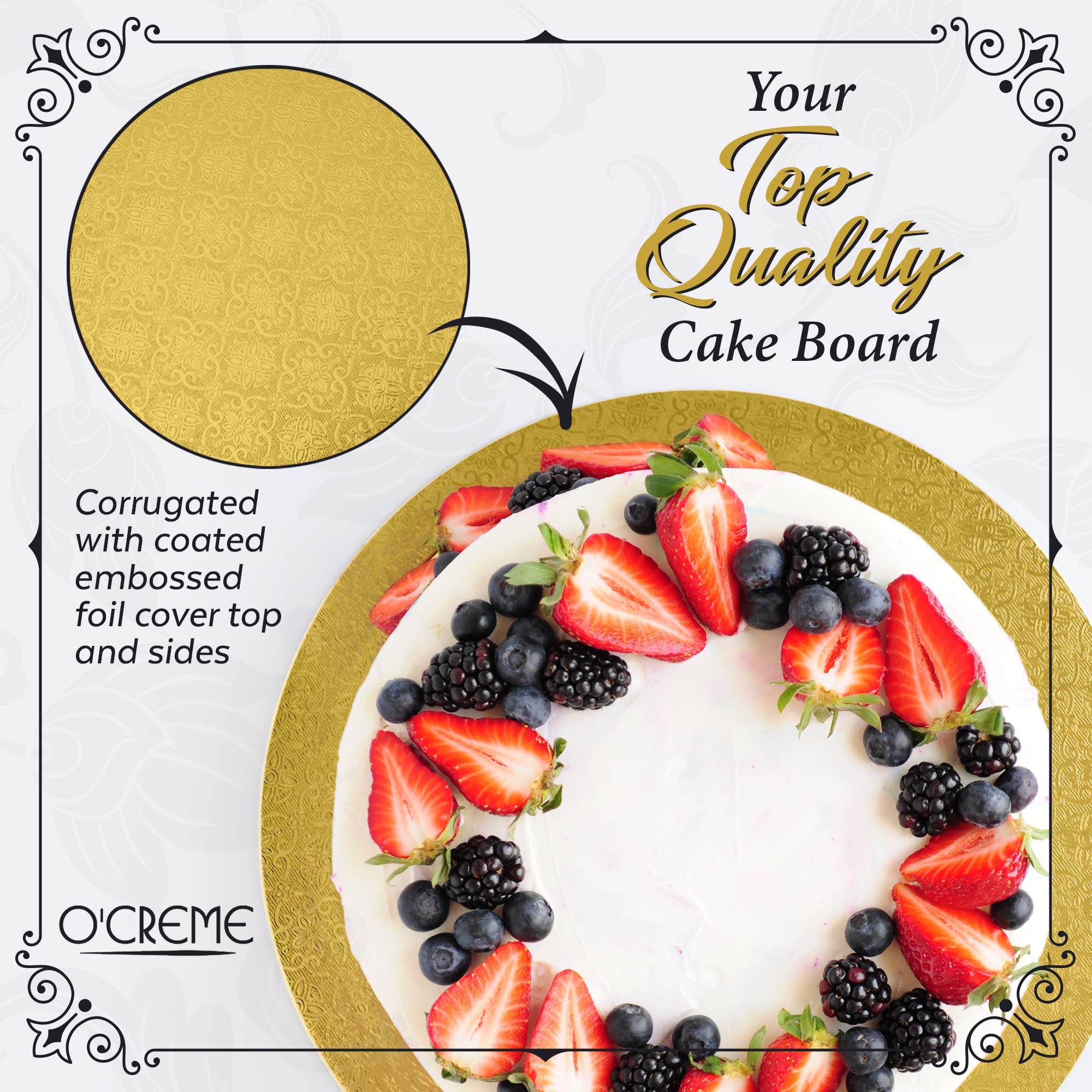 O'CREME Gold Wraparound Cake Pastry Round Drum Board 1/4 Inch Thick, 14 Inch Diameter - Pack of 10
