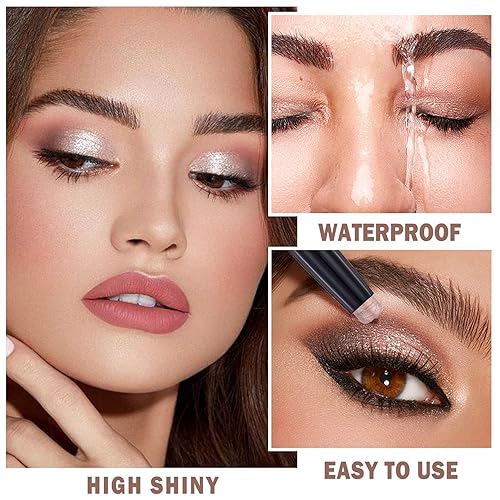 Miniatura 4 de NVLEPTAP Palitos de sombra de ojos en crema para sombra de ojos, lápiz de sombra de ojos con purpurina brillante, iluminador de larga duración,