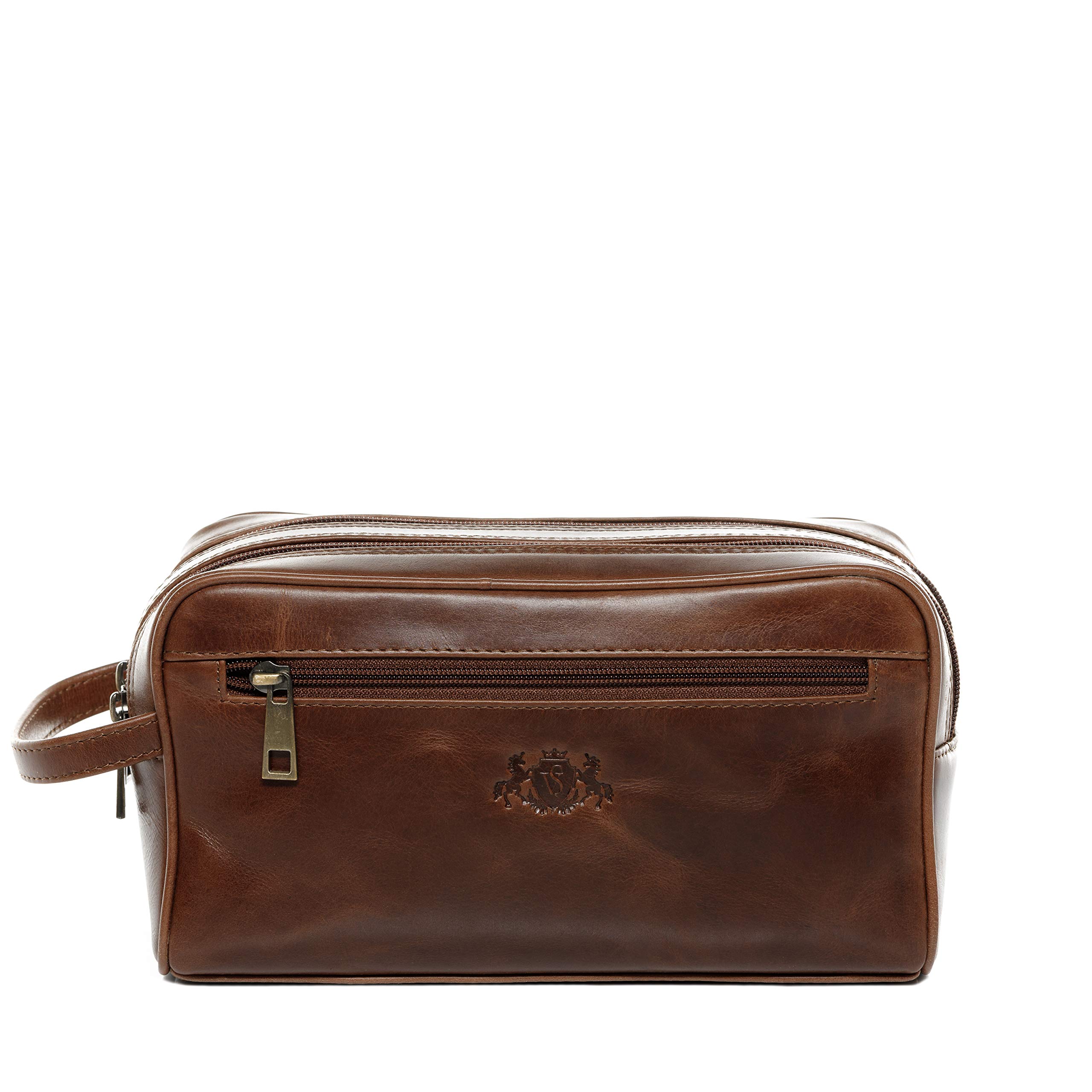 SID & VAIN Trousse de Toilette Cuir véritable GATWICK nécessaire de Voyage Grand pour Hommes Trousse de Maquillage Marron