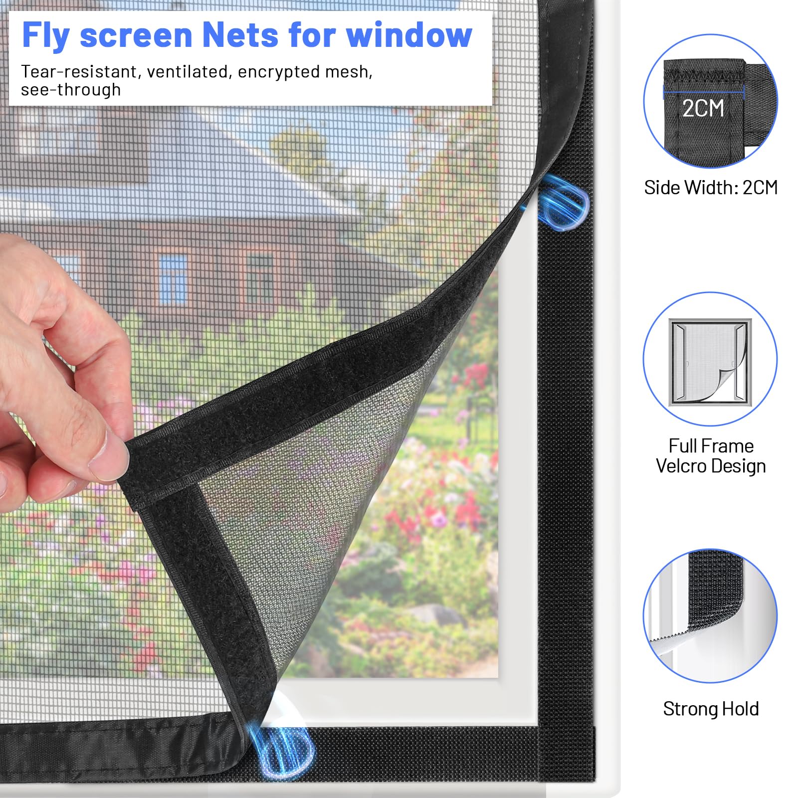Cinkee Zanzariera per finestre 100 x 120 cm, Zanzariera trasparente per porte di balconi, giardino, Fissaggio innovativo autoadesivo, senza forare o avvitare - Nero