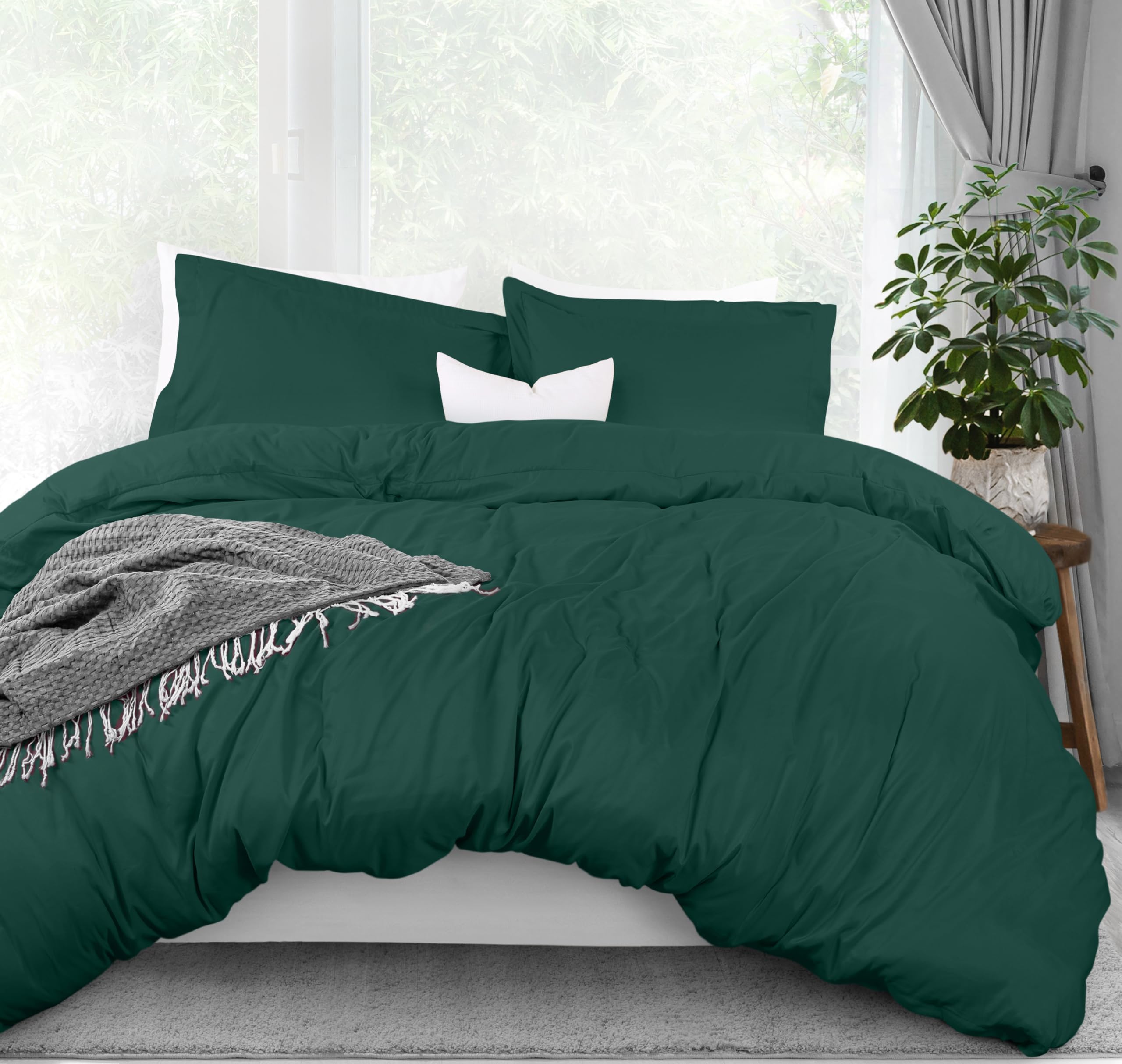 Utopia Bedding Duvet Cover Queen Size - 3 Piece with Zipper Closure - 1 Comforter Cover 90X90 Inches & 2 Pillow Shams 20X26 Inches (Emerald) Comforter Not Included