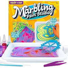 Made By Me Marbling Studio, 25-Piece Marbling Kit for Kids - Make 10 Pour Paint Art Projects - Dip & Paint Marbling Arts & Crafts for Ages 6-9 - Fun Gift