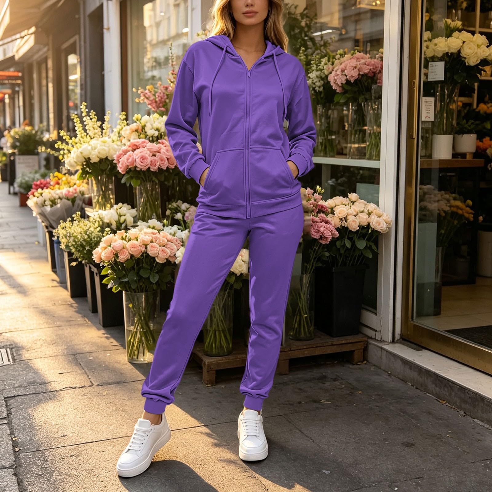 Completo Donna Tuta Sportiva Felpa Pantaloni Jogging 2 Pezzi Ginnastica