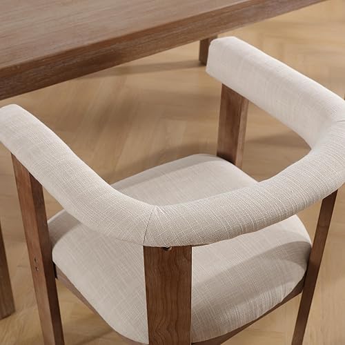 Miniatura 4 de Wahson Juego de 2 sillas de comedor tapizadas modernas de mediados de siglo, silla de comedor con decoración de granja con tapicería de lino y patas