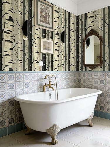 Miniatura 4 de Papel tapiz autoadhesivo de bosque de abedul, papel tapiz rústico de árbol bosque, decoración de pared de naturaleza escandinava para el hogar,