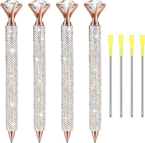 Miniatura 1 de Lincia 4 bolígrafos de diamantes con cristales brillantes, bolígrafos retráctiles de tinta negra con diamantes de imitación y repuestos de repuesto