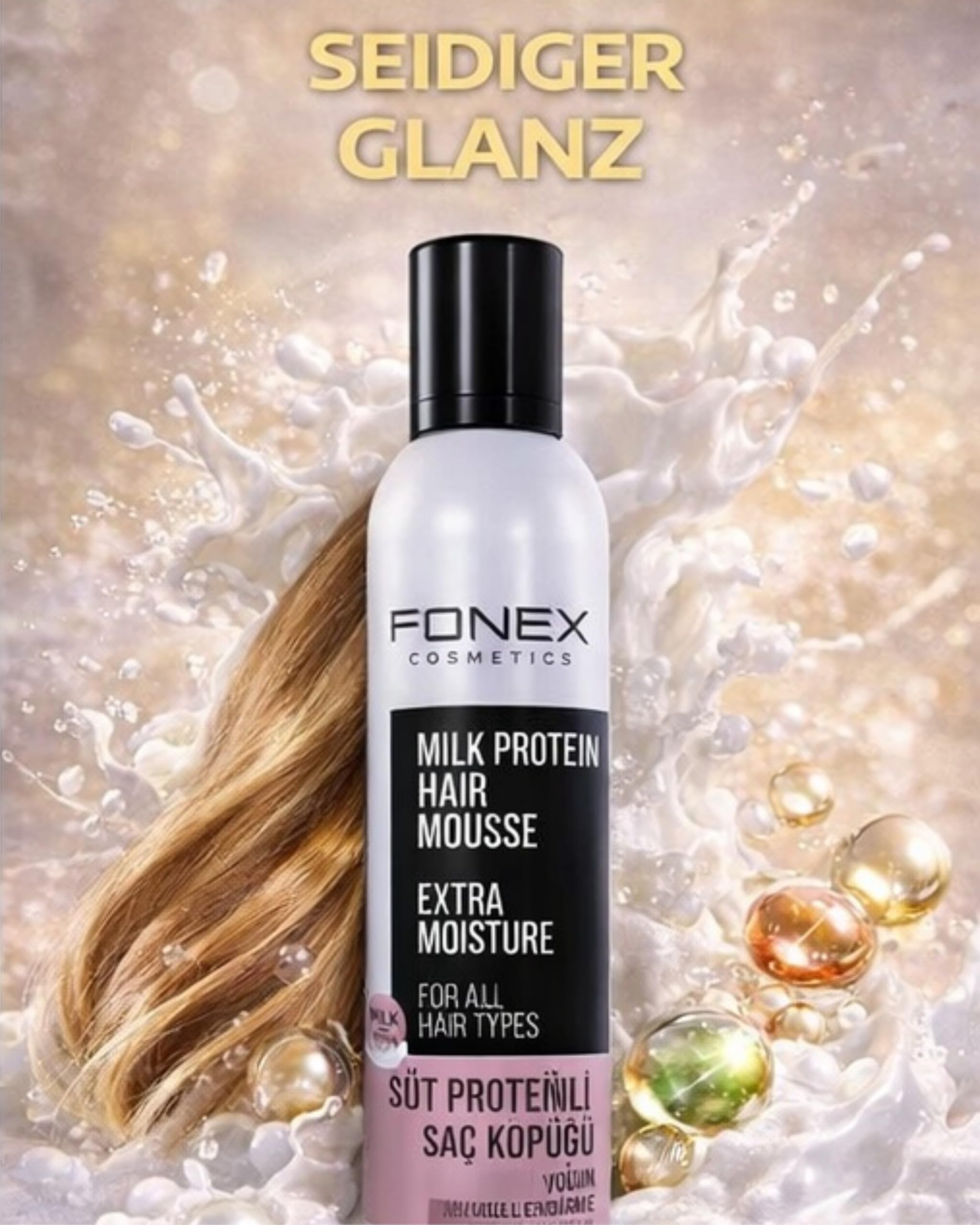 Fonex pianka do włosów – pianka do włosów 300 ml – pianka do włosów zapewnia bardzo mocne trzymanie i objętość – zapobiega puszeniu się włosów bez pozostałości (białko mleczne)