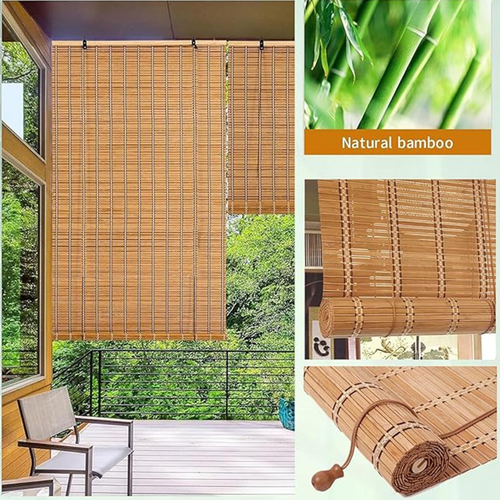 Bambus-Rollo für Innen/Außenbereich, Terrasse, Retro-Römischer Schatten mit Verdunkelungs-Sonnenschutz, Anti-UV-Schutz und Privatsphäre, Gartendekoration, unverzichtbar
