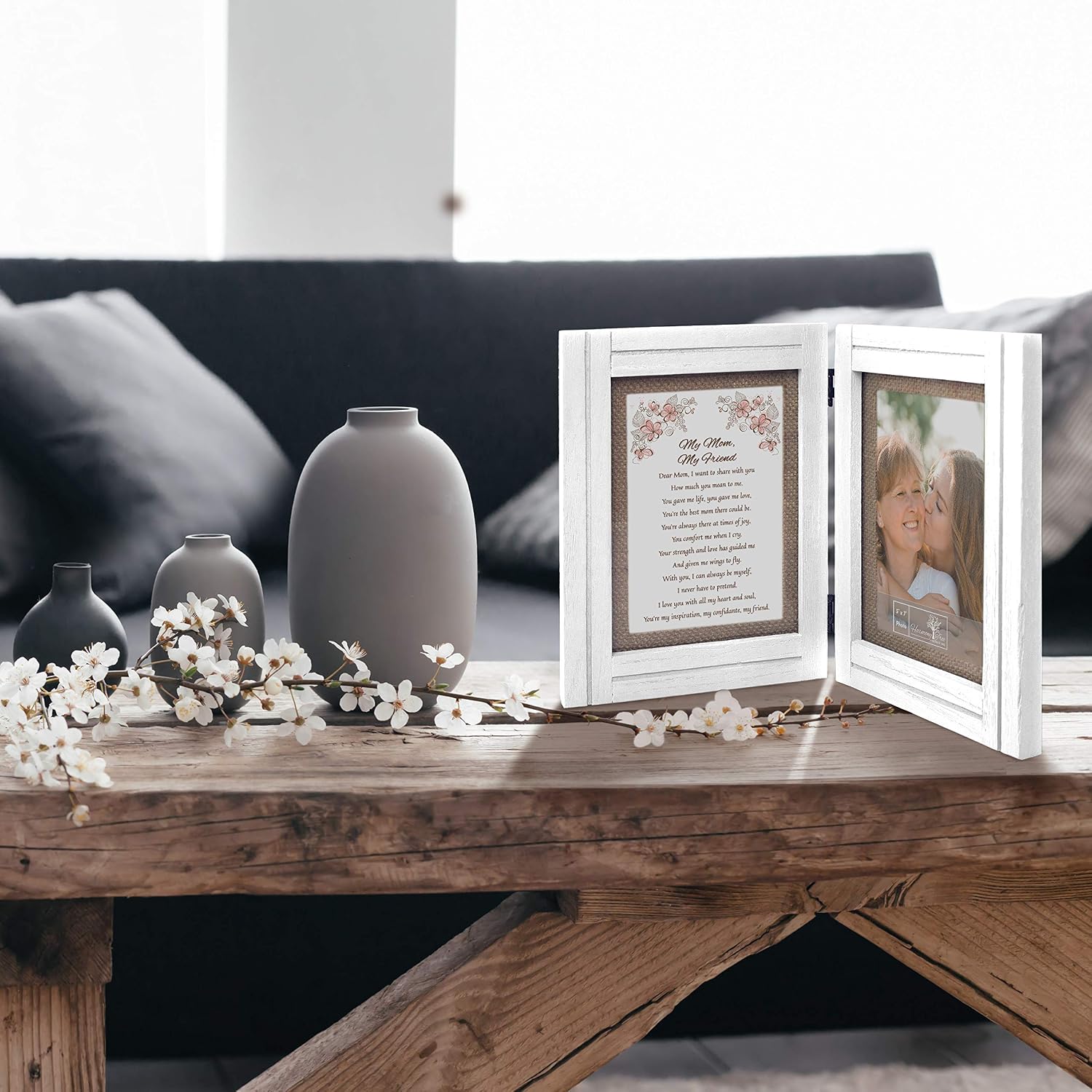 Gift for Mom from Daughter or Son - "My Mom, My Friend" Poem - Double 5x7 Hinged Picture Frame - Birthday, Mothers Day, Christmas, Valentines Day, Mother of the Bride, Mother of the Groom