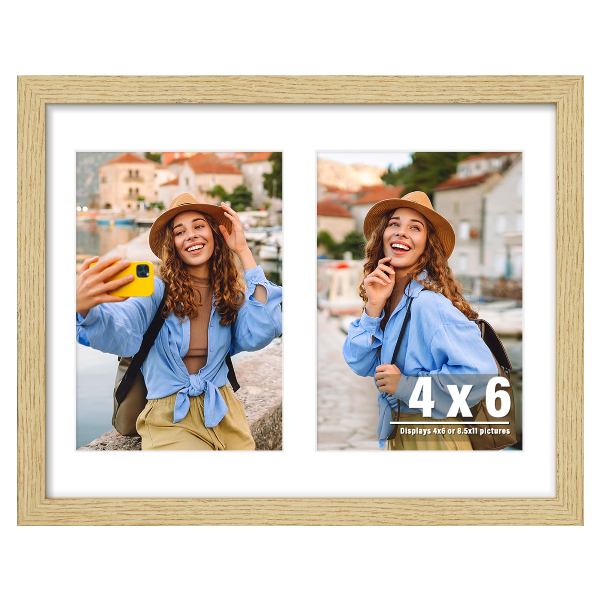 DUENPY 8.5x11 Double 5x7 Picture Frame, Made of Natural Solid Wooden Picture Frames, Displays Double 5x7 inch Photos, or 8.5x11 (Without Mat) Wall Decor, Wall Hanging, or Tabletop, Solid Color.