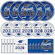 150 Pcs Graduation Plates and Napkins 2026 - Blue Congrats Grad Class of 2026 Paper Dessert Dinner Plates Napkins Set for Graduation Party Decorations Supplies Table Decor, Serves 50