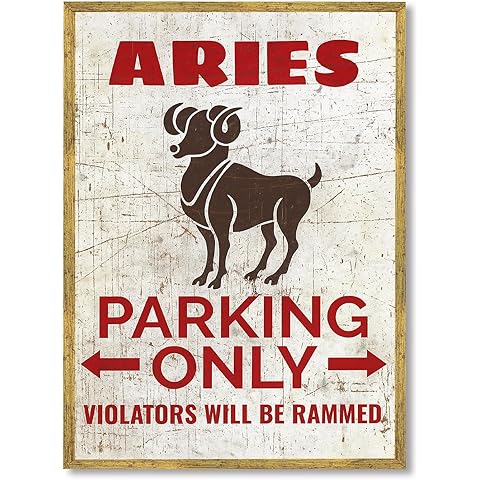 Vintage Framed Aries Parking Only Canvas Print Oil Paintings Reproduction World Classics Retro Newspaper Poster Painting Pictures Wall Decor Funny Home Decor for Bar Dorm Room Office (Wood Framed,12L