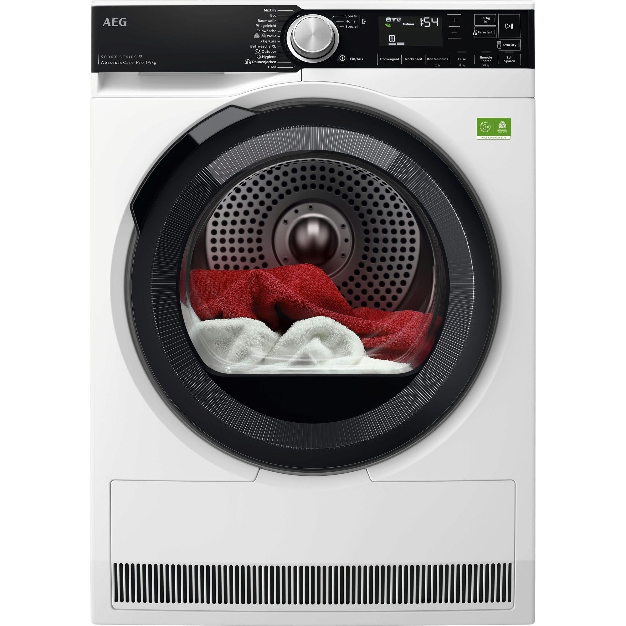 AEG WiFi Wärmepumpentrockner 9 kg mit SmartDry, Serie 9000X AbsoluteCarePlus - Daunentrocknung, 3D-Scan Restfeuchteermittlung, A, Trommelbeleuchtung, Knitterschutz -Weniger Bügelaufwand TR9XW80890