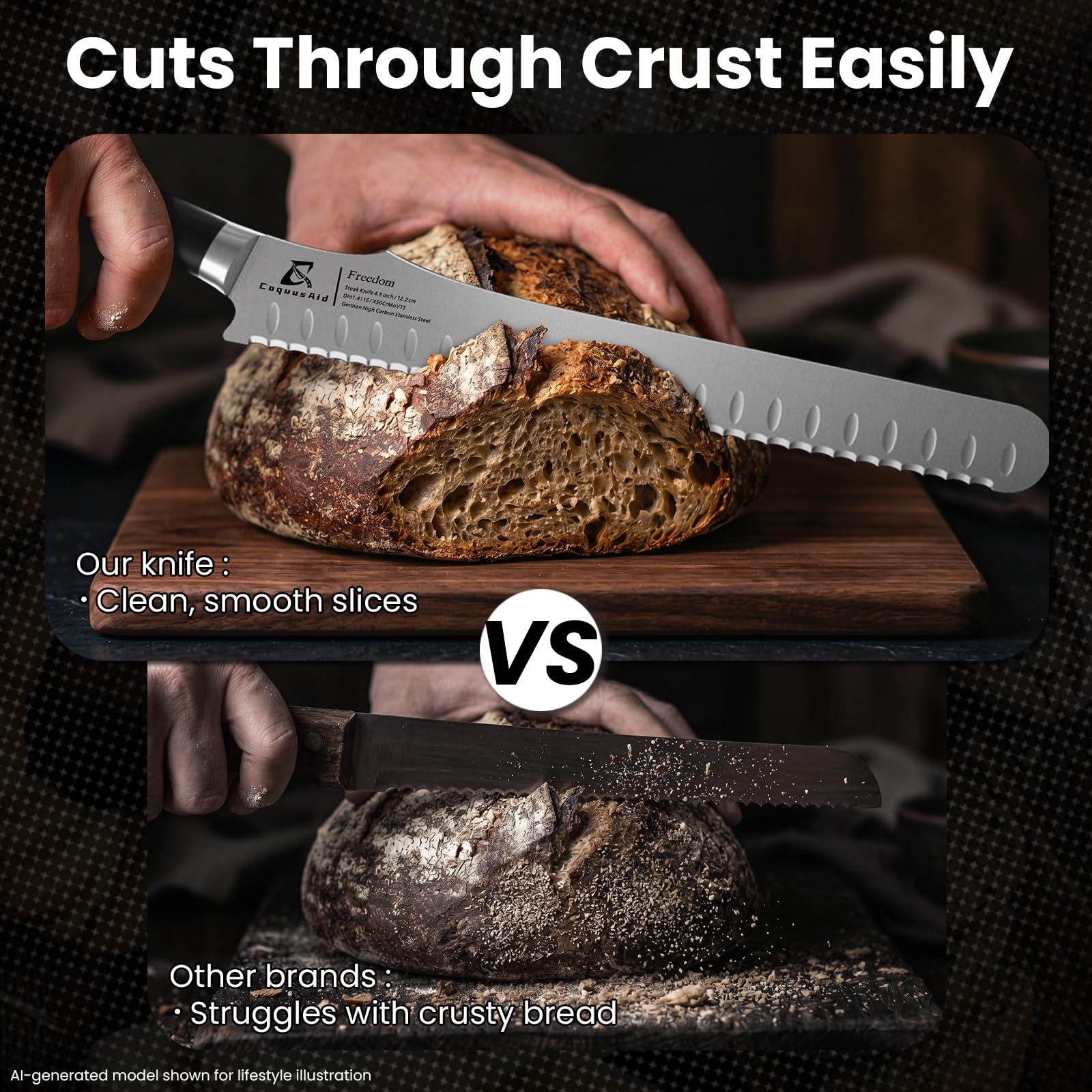 CoquusAid Bread Knife - Resharpenable & Sharp -4