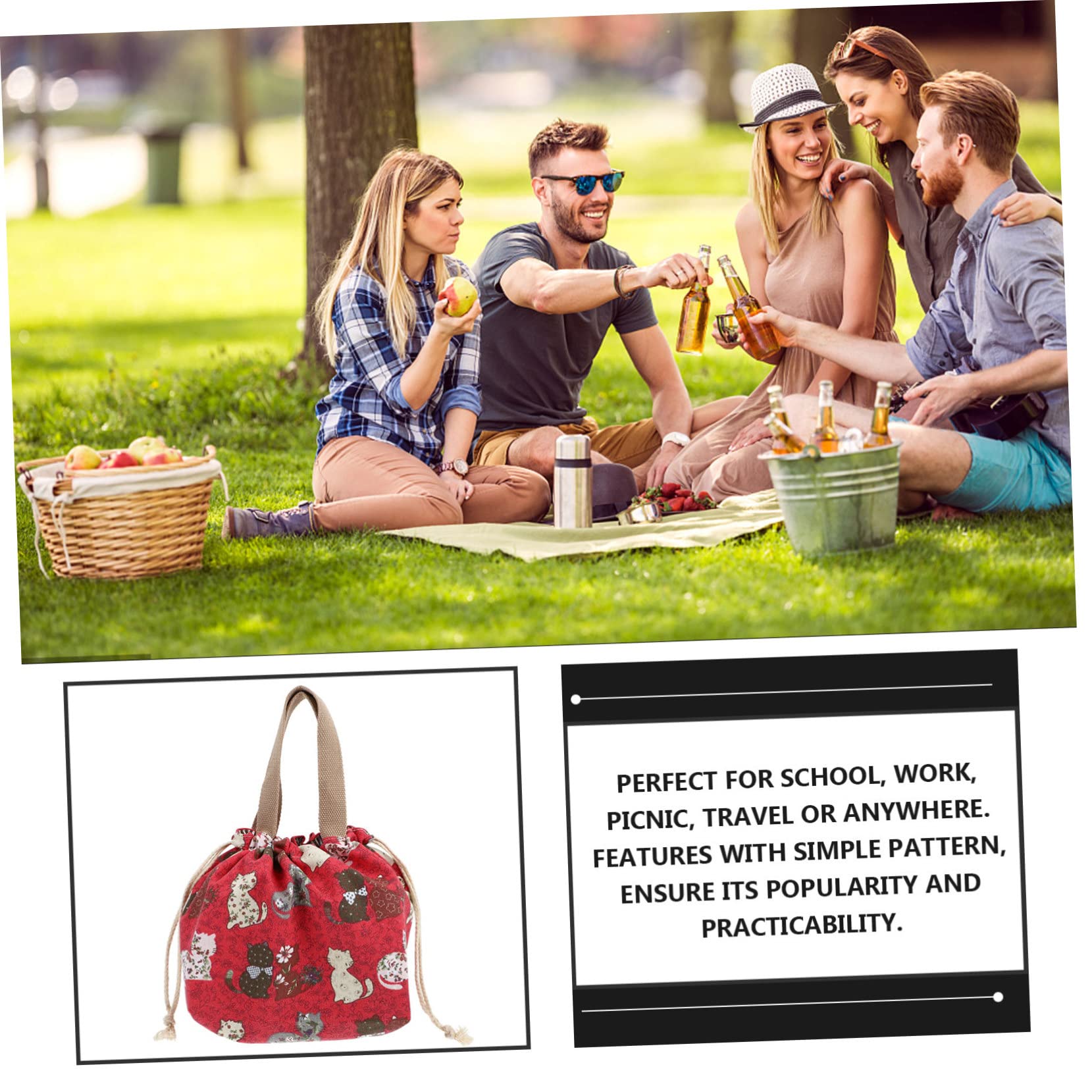 ABOOFAN Caja De 3 Piezas bolsa de almuerzo fotos de película instantánea bolso de lona bento bolsa del almuerzo bolsos bolso de almuerzo doble capa Caja de almuerzo bolsa con cordón lienzo