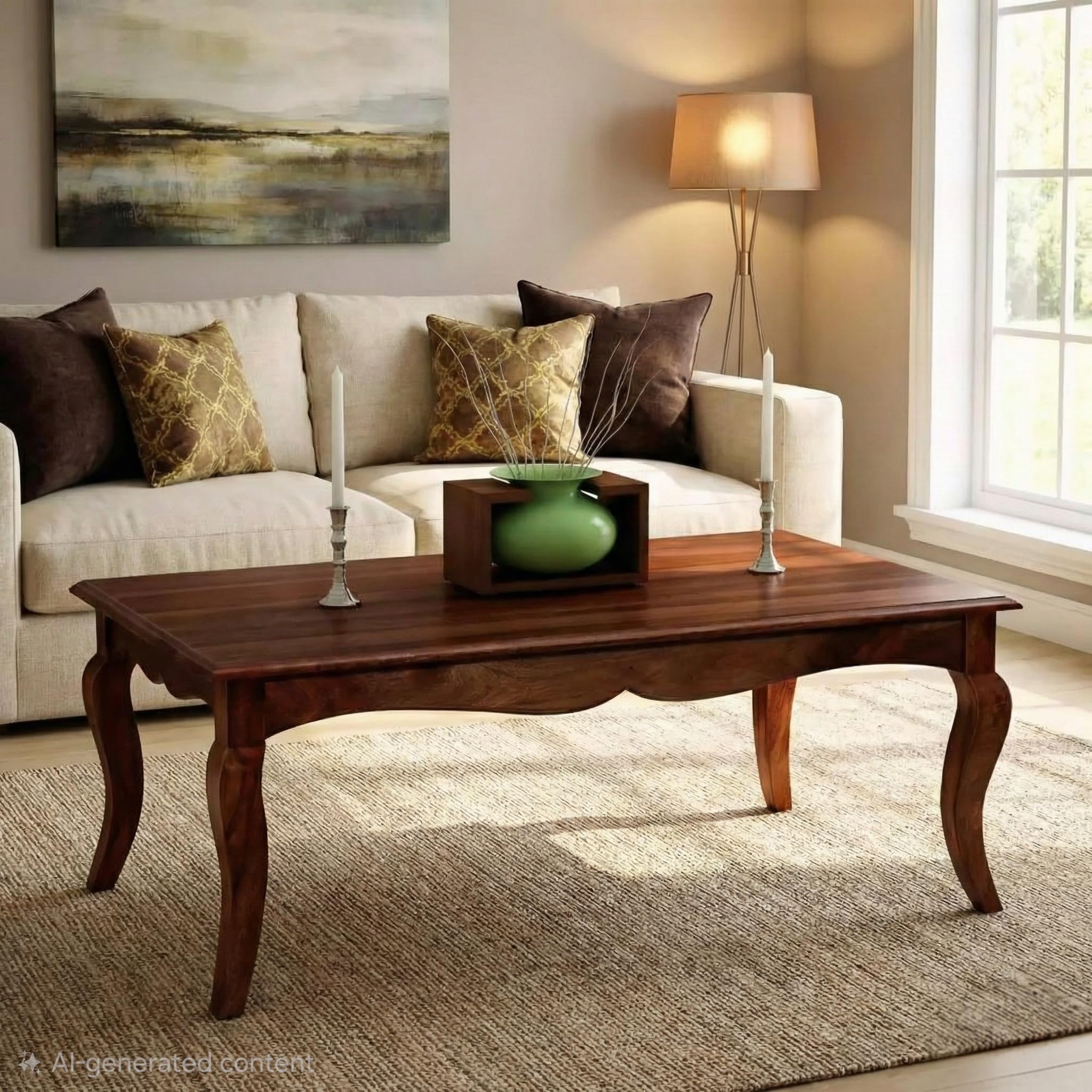 Wooden Rectangle Center Coffee Table for Living Room | Sofa Centre Table for Home & Office | Solid Wood Sheesham, Brown