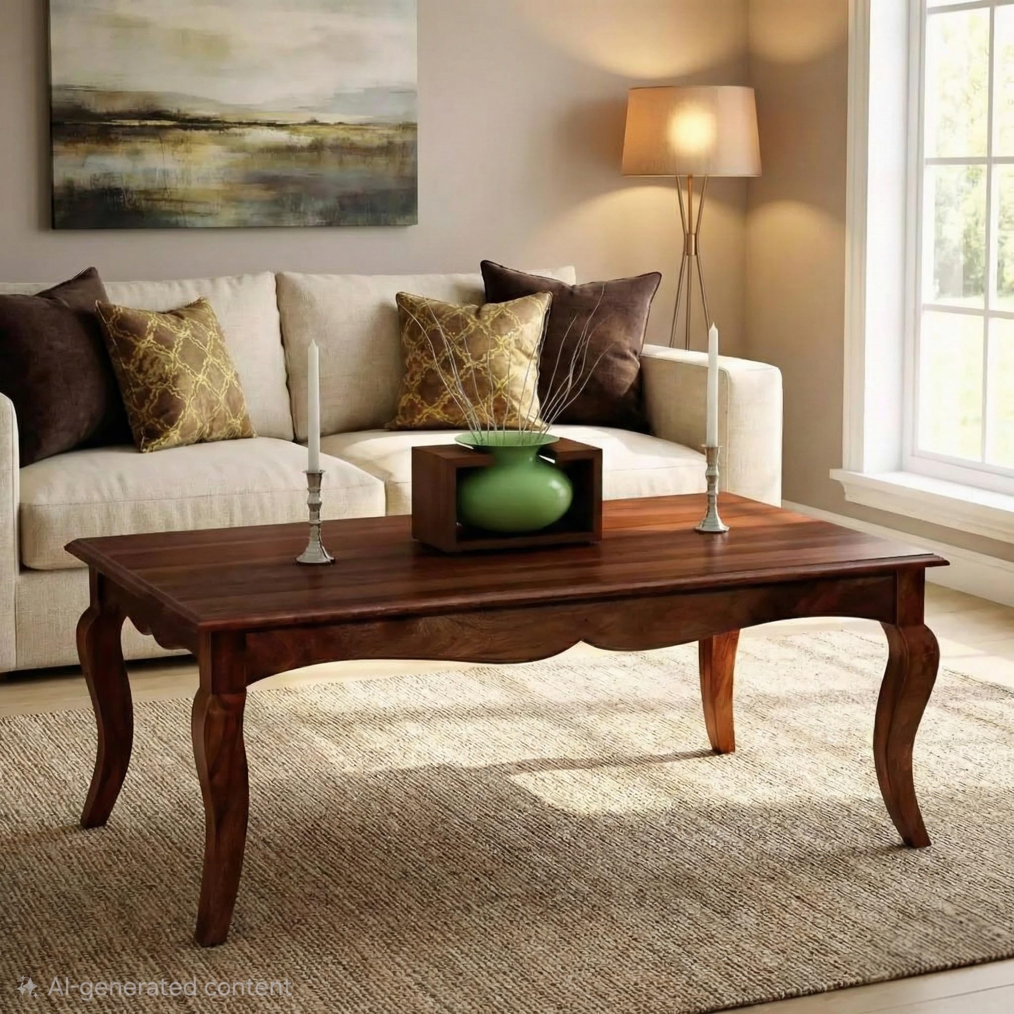 Wooden Rectangle Center Coffee Table for Living Room | Sofa Centre Table for Home & Office | Solid Wood Sheesham, Brown