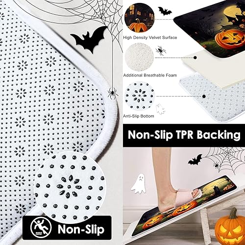 Miniatura 12 de Juego de cortinas de ducha de Halloween con tapa de inodoro y alfombras antideslizantes, 4 cortinas de ducha para baño, decoración simple de baño