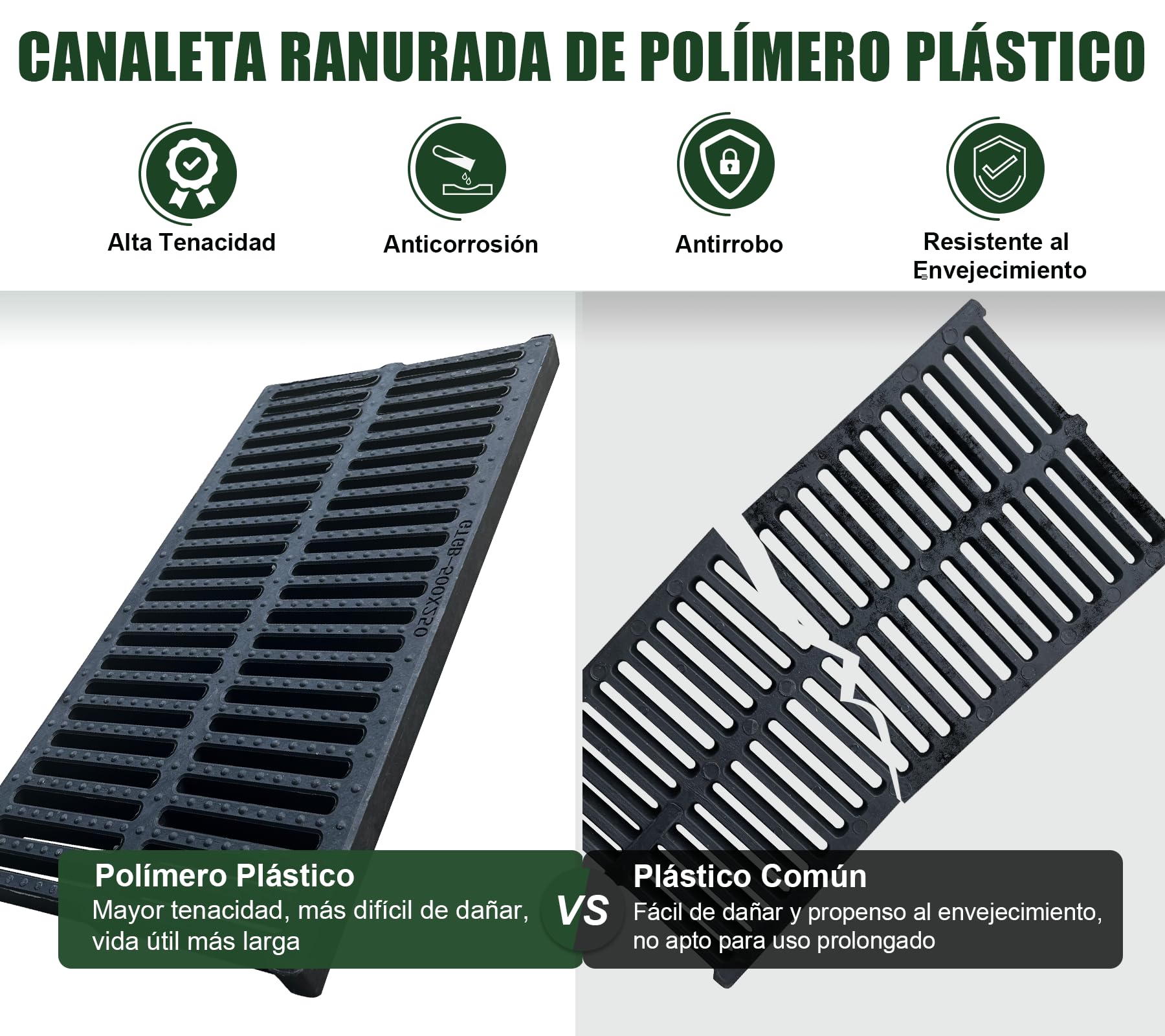 Rejilla de Drenaje de 6 Piezas, 500 x 250 mm, Cubierta para el huerto, Rejilla de Drenaje de plástico polimérico, Cubierta de Drenaje para Jardines, Zonas Verdes, Granjas, etc.