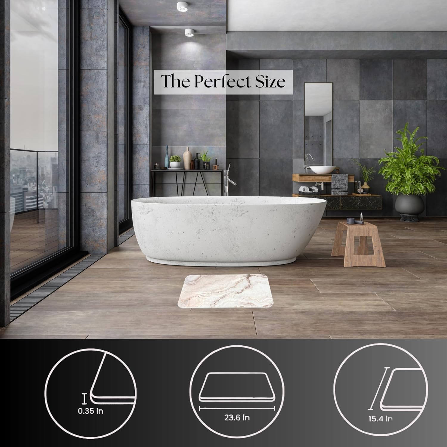 Non-Slip Stone Bath Mat – Super Absorbent Diatomaceous Earth Mat, Quick Dry, Eco-Friendly & Mildew Resistant Hard Bath Mat for Modern Bathroom & Shower Floor 23.5" x 15.5" (Jupiter)