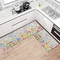 Vista 14 de Juego de 2 tapetes de cocina con diseño floral rosa, antideslizantes, lavables, color rosa, para piso, 2 piezas