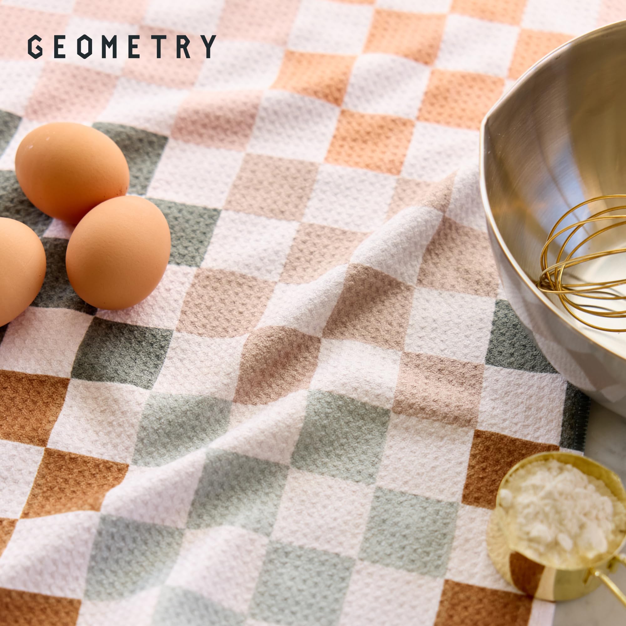 GEOMETRY Paño de Cocina – Paños de Cocina de Microfibra de Secado rápido para Secado de Cocina – Toalla de Secado rápido Premium – Semilla Ligera + Cuadros otoñales (Juego de 2 Unidades)