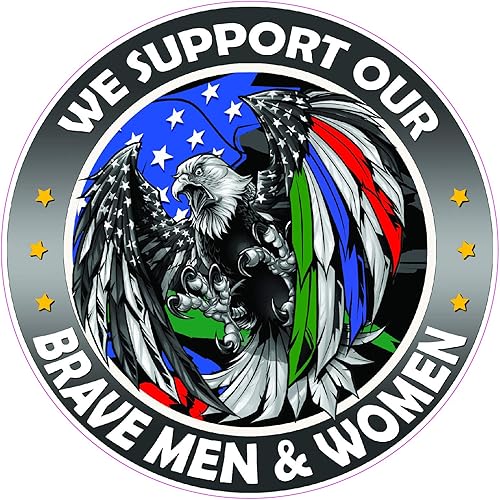 Miniatura 1 de We Support Our Thin Green Blue Red Line Military Law Enforcement First Responders American Flag Eagle Decal 12