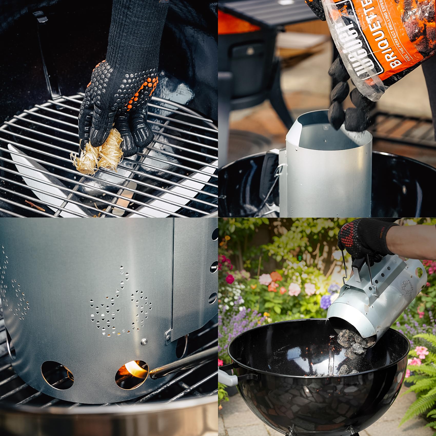 Onlyfire Grande Accenditore a Ciminiera con 50 Accendifuoco Ecologico, Ciminiera di Accensione con Maniglia di Sicurezza Isolata Termicamente, Accenditore Rapido per Barbecue a Carbonella