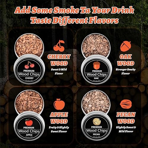 Miniatura 4 de Kit de ahumador de cóctel de whisky, chips de madera de 4 sabores, 3 niveles de salida de humo, fumadores a la antigua, juego de ahumar bebida de