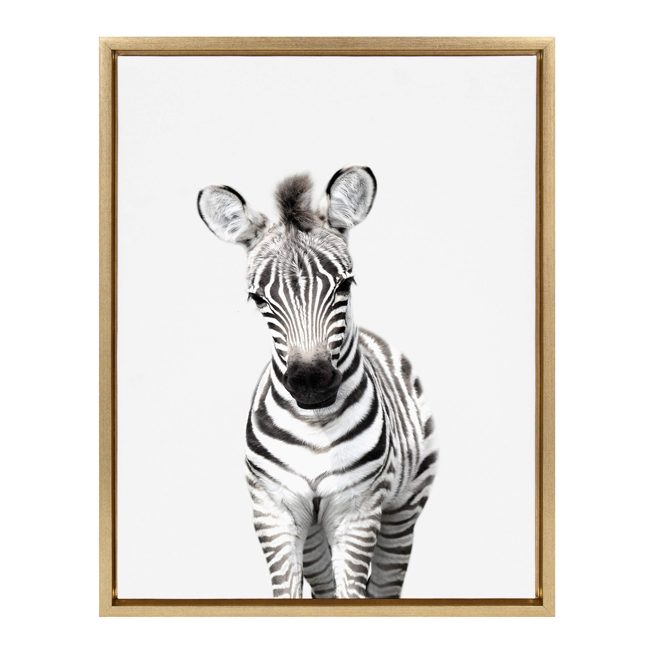 Kate and Laurel Sylvie Zebra Portrait Framed Canvas Wall Art by Amy Peterson, 18x24 Gold, Adorable Animal Home Decor