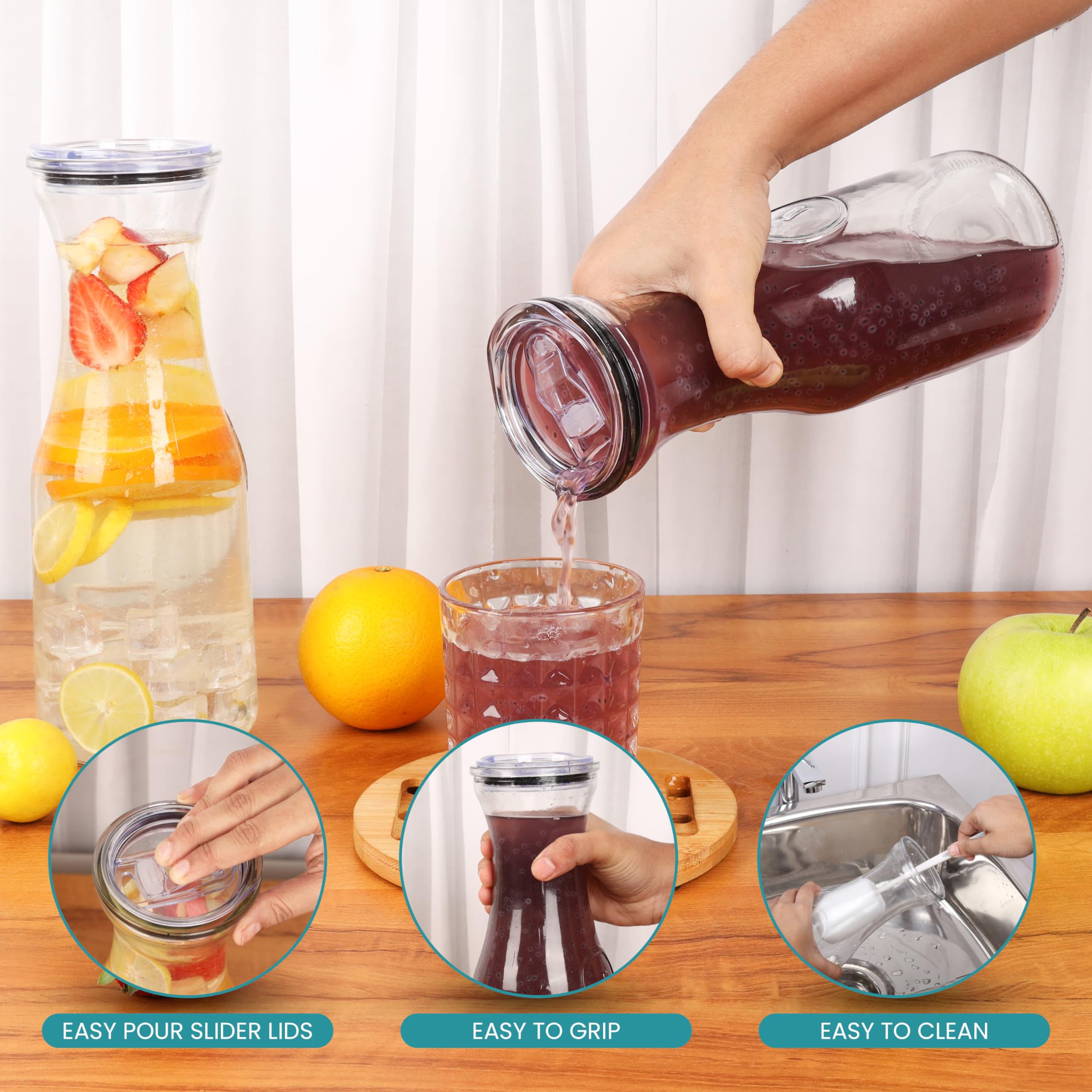 3 Caraffe Per Acqua In Plastica PET Da 1,5L Con Coperchio A Prova Di Perdite - Contenitori Quadrati Per Succhi, Latte, Tè - Con Etichette E Penna Bianca
