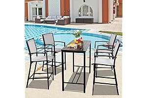 Vongrasig 5-Piece All-Weather Patio High Top Table and Chairs