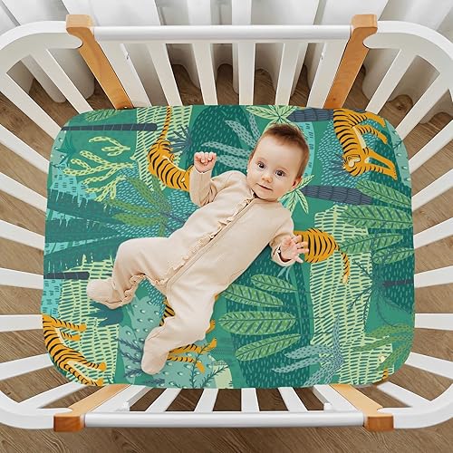 Miniatura 7 de Tigers - Sábanas para cuna de bebé tropical, suaves, transpirables, para niños pequeños, para guardería, 52 x 28 x 9 pulgadas