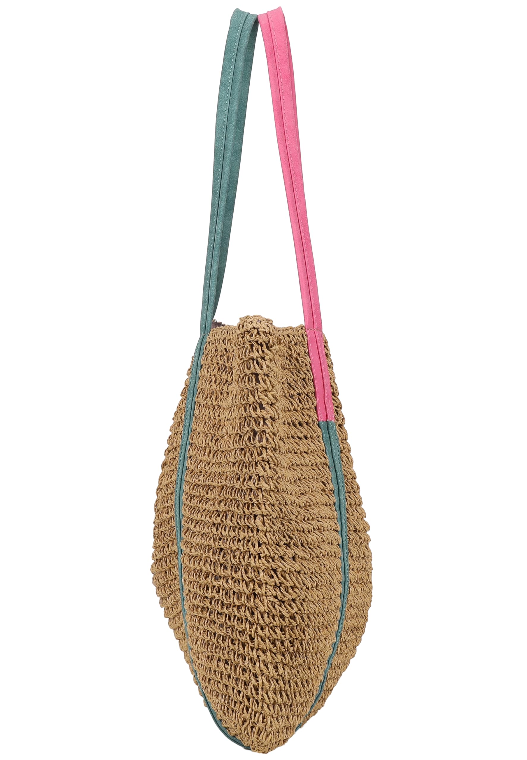 Fritzi Simply Shopper Nature Beige Strohtasche Damen Shopper Handtasche Schultertasche Sommer Strandtasche Raffia Tasche Natur Look Einkaufstasche Urlaubstasche 42 x 63 x 3 cm – Mint, Blau, Pink