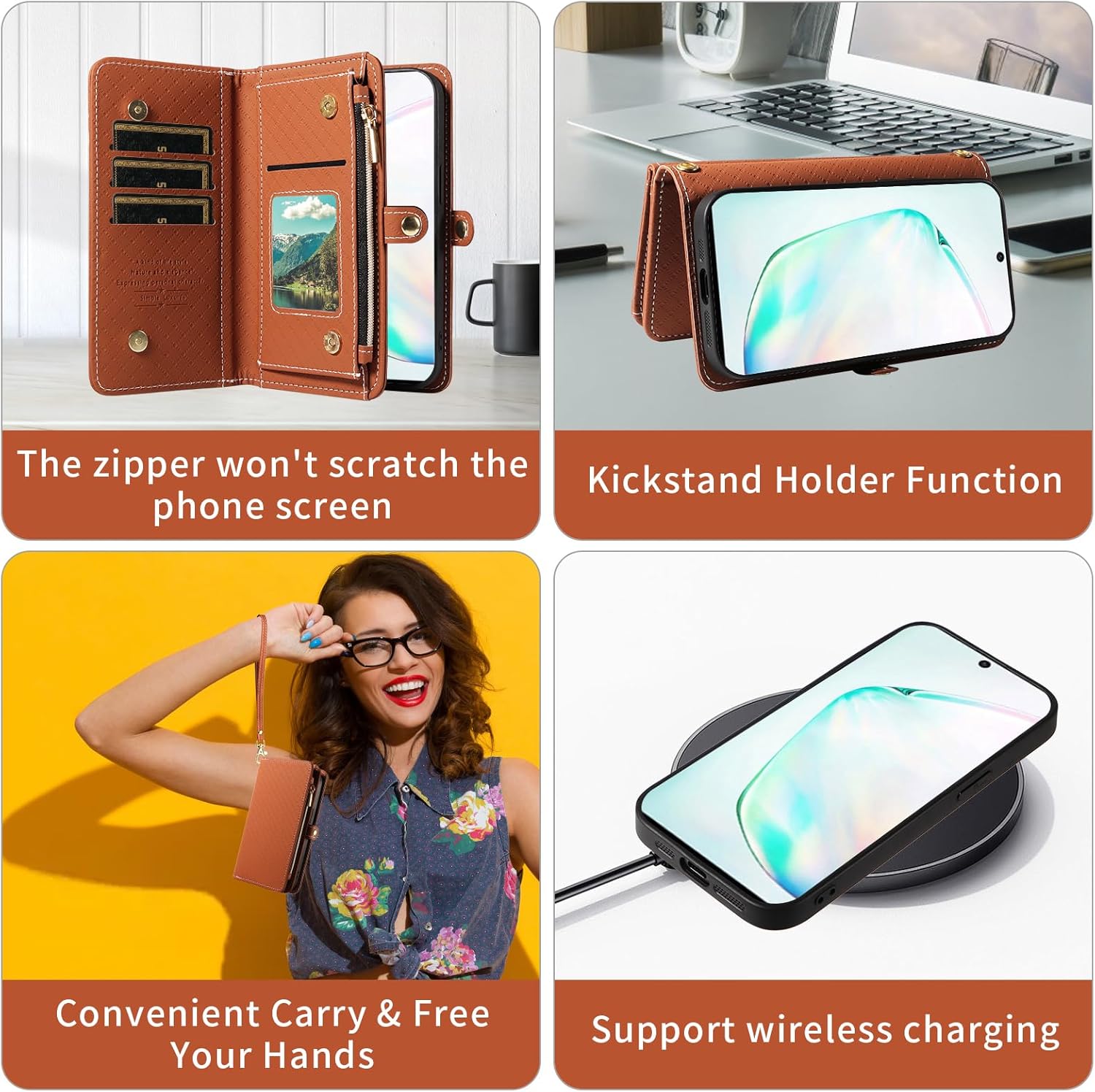 Asuwish Phone Case for Samsung Galaxy Note 10 5G Zipper Wallet Detachable Cell Cover with Tempered Glass Screen Protector Crossbody Strap Flip Card Holder Note10 Notes 10s Ten Not S10 Women Men Brown