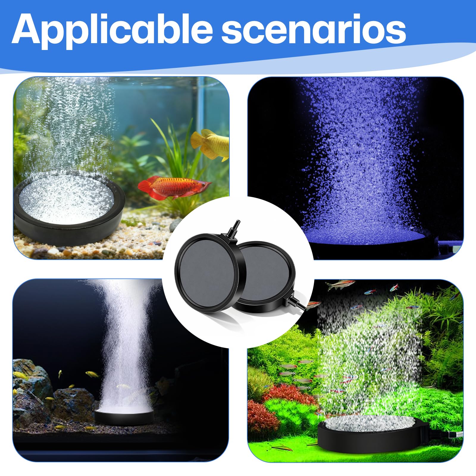 Lot de 2 Aquarium Pierre a Air, 10 cm Bulleur Aquarium Diffuseur Air Aquarium Disque Diffuseur d'oxygène pour Aquariums Hydroponie