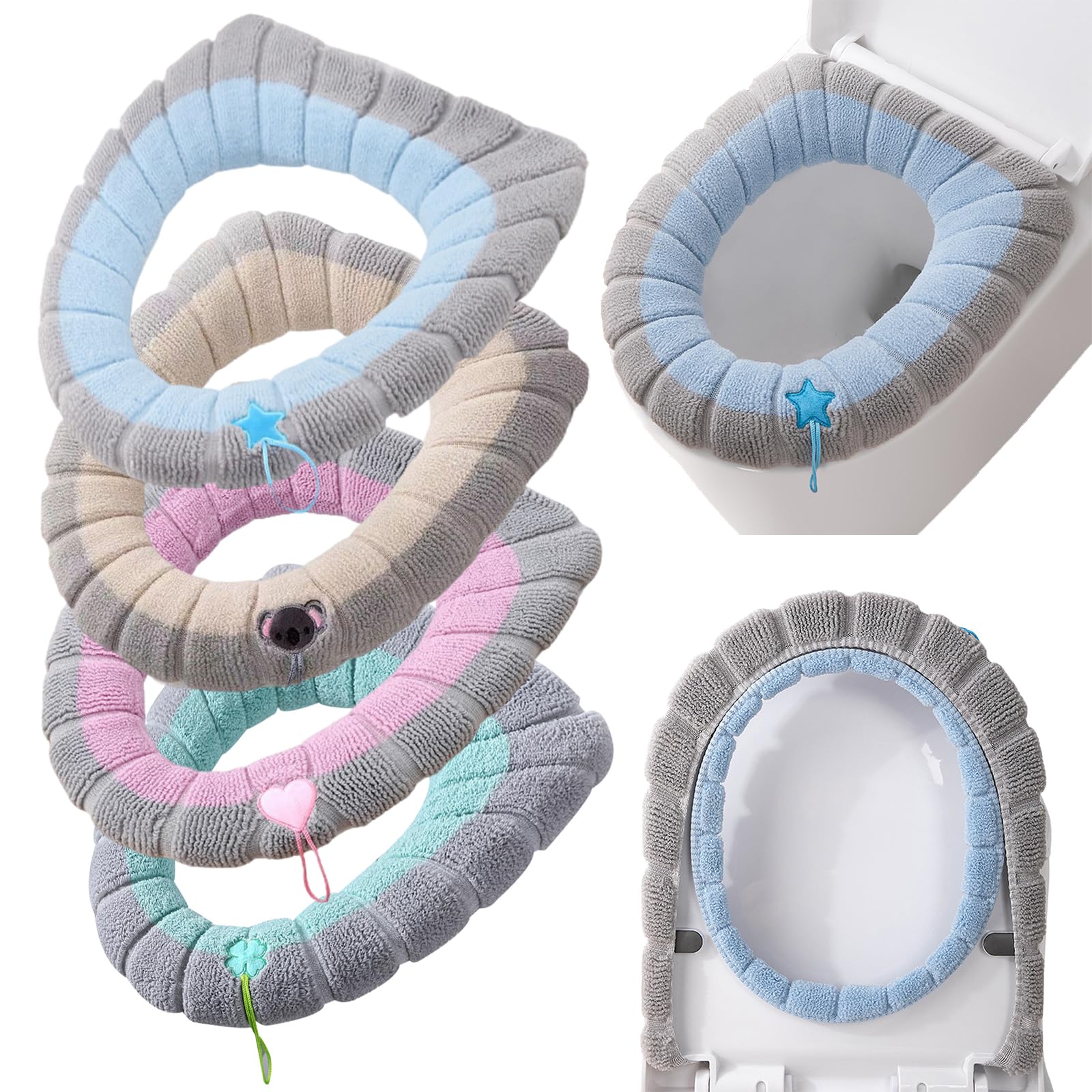 Coprisedile Per Wc Copri-Ciambella, Coprisedile Wc Universale, 4 Pezzi Coprisedile Per Wc Morbido E Spesso, Elasticizzato, Lavabile