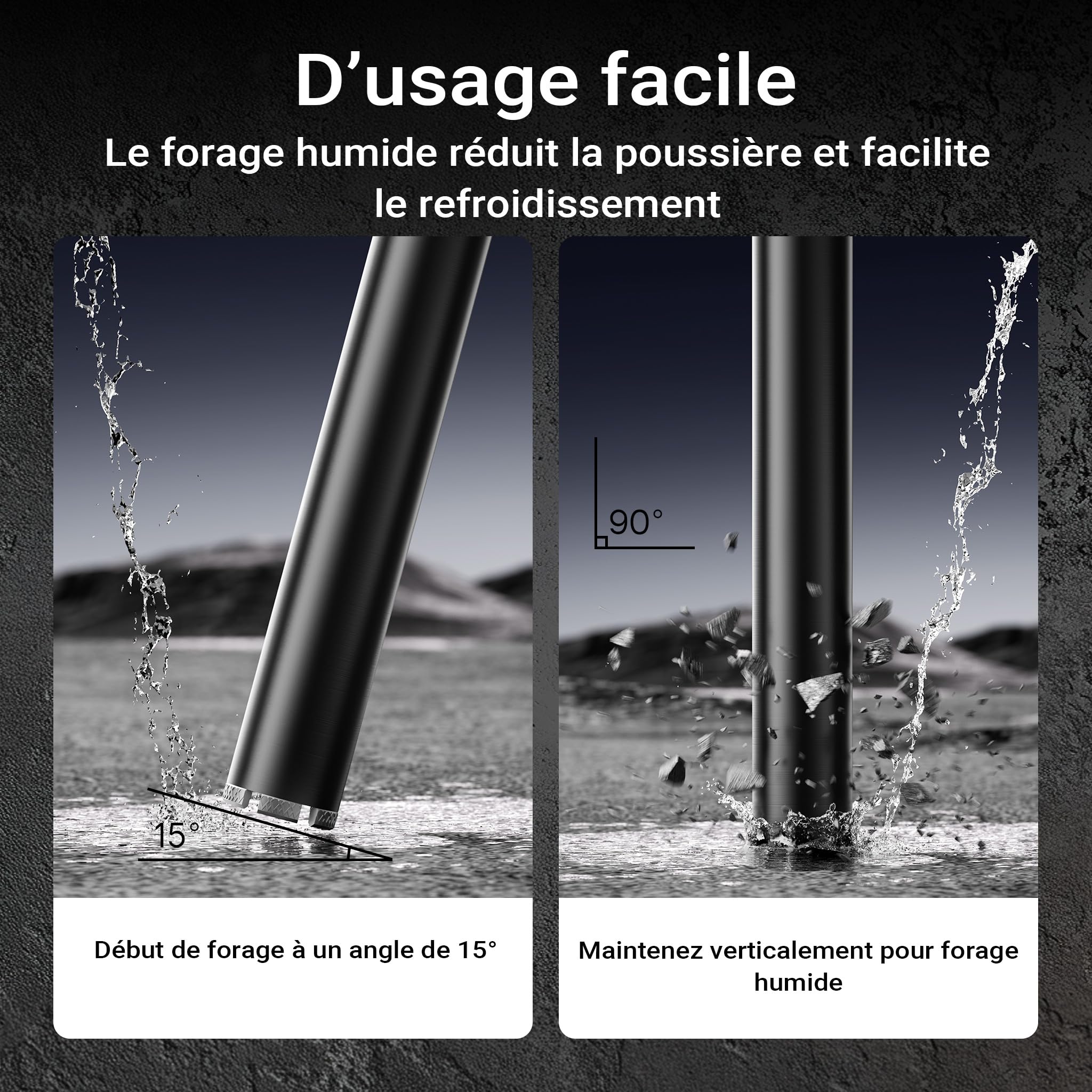 Wiltec Foret diamant pour Carotteuse Ø 67 mm – Haut rendement – 1¼ UNC – Longueur 450 mm – Métal fritté – Forage à humide – Chantier Carrelage Béton – Trépan Couronne Diamant